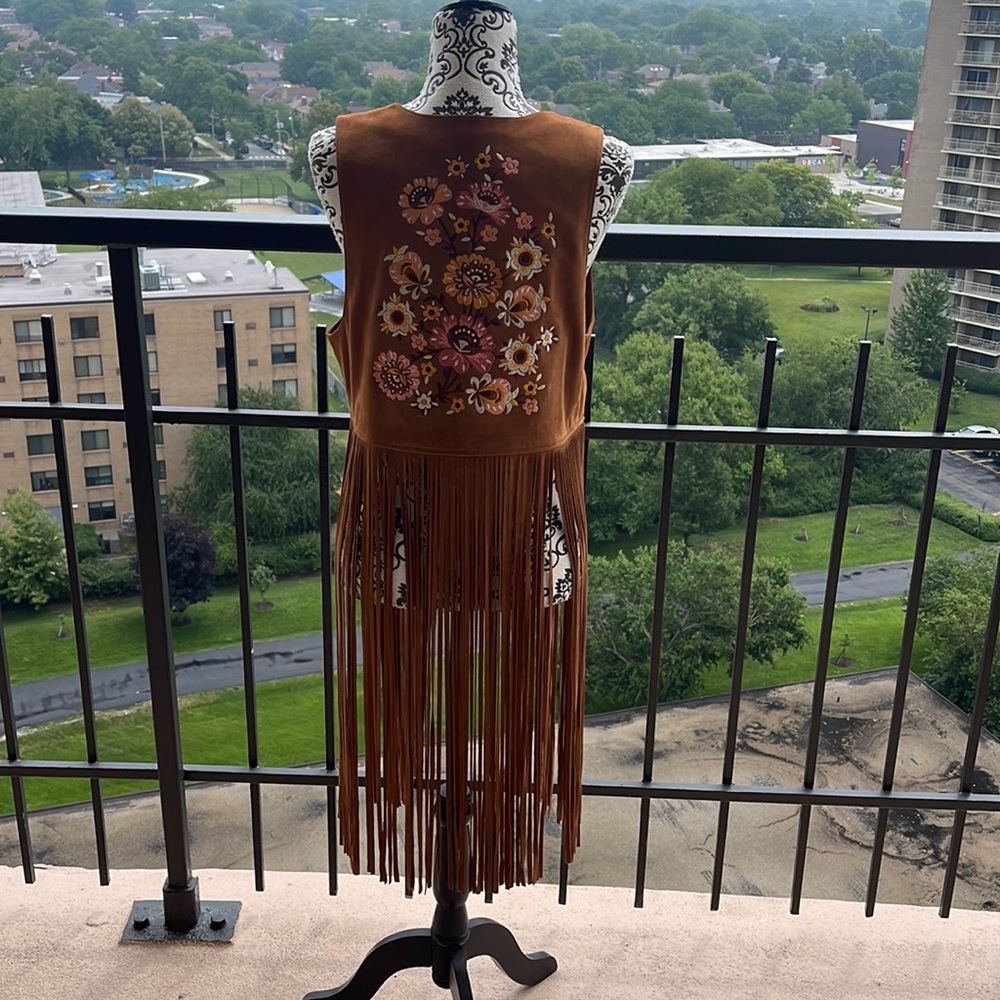 Spell and the Gypsy Joni Leather Fringe Floral Vest
